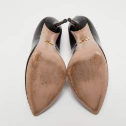 Pre Owned Gucci Black Patent Leather Bow Pumps Size 38.5