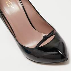 Pre Owned Gucci Black Patent Leather Bow Pumps Size 38.5
