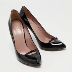 Pre Owned Gucci Black Patent Leather Bow Pumps Size 38.5