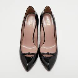 Pre Owned Gucci Black Patent Leather Bow Pumps Size 38.5