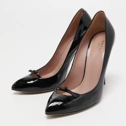 Pre Owned Gucci Black Patent Leather Bow Pumps Size 38.5