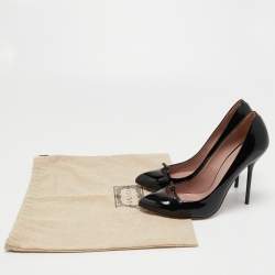 Pre Owned Gucci Black Patent Leather Bow Pumps Size 38.5