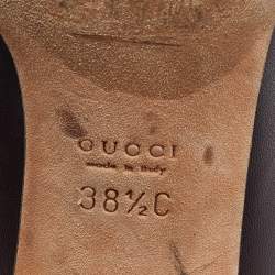 Pre Owned Gucci Dark Brown Leather Web Detail Loafer Pumps Size 38.5
