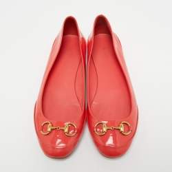 مملوكة مسبقًا Gucci Orange Patent Leather Horsebit Ballet Flats Size 39
