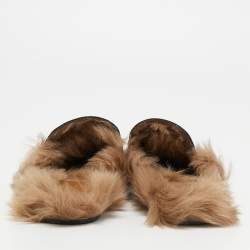 Pre Owned Gucci Black Leather and Fur Princetown Flat Mules Size 38