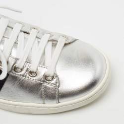 Gucci Silver Leather Embroidered Ace Sneakers Size 35