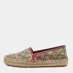 Pre Owned Gucci Beige/Brown GG Floral Print Supreme Canvas Espadrille Flats Size 36