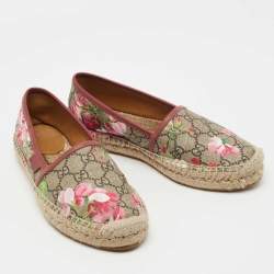 Pre Owned Gucci Beige/Brown GG Floral Print Supreme Canvas Espadrille Flats Size 36