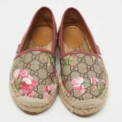 Pre Owned Gucci Beige/Brown GG Floral Print Supreme Canvas Espadrille Flats Size 36
