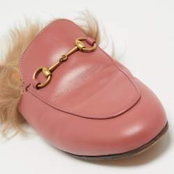 Gucci Pink Leather and Fur Princetown Mules Size 38