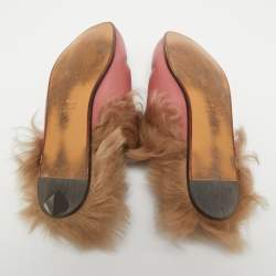 Gucci Pink Leather and Fur Princetown Mules Size 38