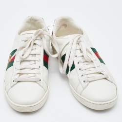 مملوكة مسبقًا Gucci White Leather Ace Bee Embroidered Sneakers Size 36