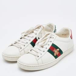 مملوكة مسبقًا Gucci White Leather Ace Bee Embroidered Sneakers Size 36