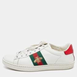 مملوكة مسبقًا Gucci White Leather Ace Bee Embroidered Sneakers Size 36