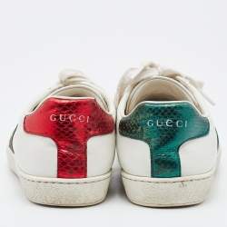 مملوكة مسبقًا Gucci White Leather Ace Bee Embroidered Sneakers Size 36