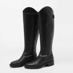 Pre Owned Gucci Black Micro Guccissima Leather Boots Size 35.5