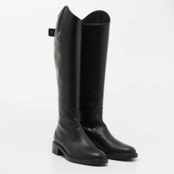Pre Owned Gucci Black Micro Guccissima Leather Boots Size 35.5