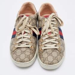 Gucci Beige/Brown GG Supreme Canvas Ace Web Sneakers Size 39