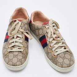 Gucci Beige/Brown GG Supreme Canvas Ace Web Sneakers Size 39