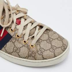 Gucci Beige/Brown GG Supreme Canvas Ace Web Sneakers Size 39
