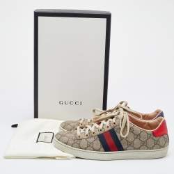 Gucci Beige/Brown GG Supreme Canvas Ace Web Sneakers Size 39