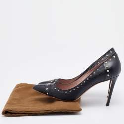 Pre Owned Gucci Black GG Embossed Leather Embellished Pumps Size 38