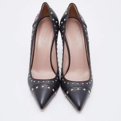 Pre Owned Gucci Black GG Embossed Leather Embellished Pumps Size 38