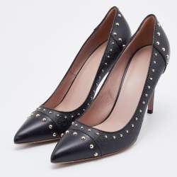 Pre Owned Gucci Black GG Embossed Leather Embellished Pumps Size 38