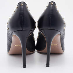 Pre Owned Gucci Black GG Embossed Leather Embellished Pumps Size 38