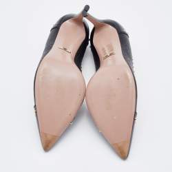 Pre Owned Gucci Black GG Embossed Leather Embellished Pumps Size 38