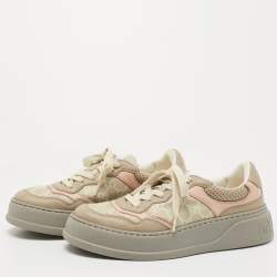 Pre Owned Gucci Multicolor Leather and Canvas Chunky B Sneakers Size 40