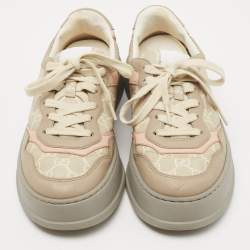 Pre Owned Gucci Multicolor Leather and Canvas Chunky B Sneakers Size 40