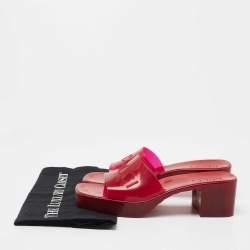 Gucci Red PVC Logo Block Heel Slide Sandals Size 36