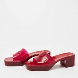 Gucci Red PVC Logo Block Heel Slide Sandals Size 36