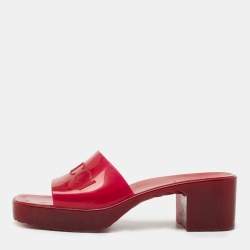 Gucci Red PVC Logo Block Heel Slide Sandals Size 36