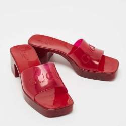 Gucci Red PVC Logo Block Heel Slide Sandals Size 36