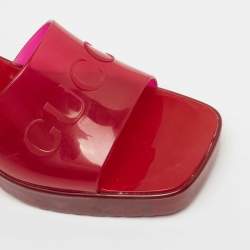 Gucci Red PVC Logo Block Heel Slide Sandals Size 36