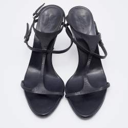 Pre Owned Gucci Black Leather Strappy Sandals Size 37.5
