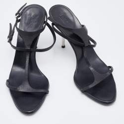 Pre Owned Gucci Black Leather Strappy Sandals Size 37.5