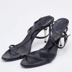 Pre Owned Gucci Black Leather Strappy Sandals Size 37.5
