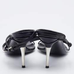 Pre Owned Gucci Black Leather Strappy Sandals Size 37.5