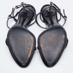 Pre Owned Gucci Black Leather Strappy Sandals Size 37.5
