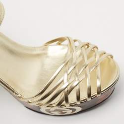 Gucci Metallic Gold Leather Platform Ankle Strap Sandals Size 38.5 