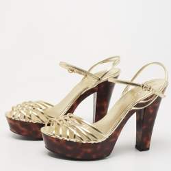 Gucci Metallic Gold Leather Platform Ankle Strap Sandals Size 38.5 