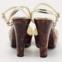 Gucci Metallic Gold Leather Platform Ankle Strap Sandals Size 38.5 