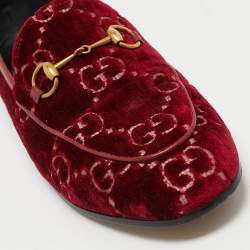 Pre Owned Gucci Red GG Velvet Jordaan Loafers Size 38.5