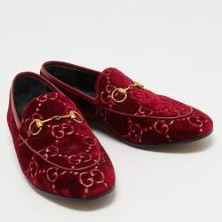 Pre Owned Gucci Red GG Velvet Jordaan Loafers Size 38.5