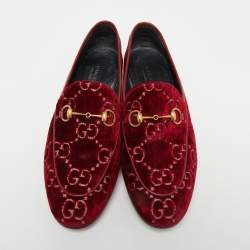 Pre Owned Gucci Red GG Velvet Jordaan Loafers Size 38.5