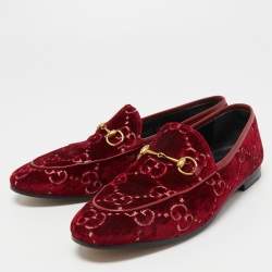 Pre Owned Gucci Red GG Velvet Jordaan Loafers Size 38.5