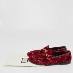 Pre Owned Gucci Red GG Velvet Jordaan Loafers Size 38.5